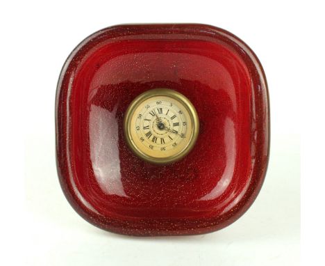 A 1960s Murano Italian glass travelling clock
Designed by Seguso, having gilt speckled decoration with central clock face, 16
