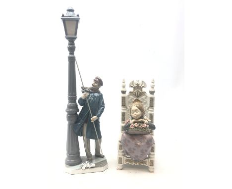 Lladro figure of a girl 'Reverie'  no. 1398 and Lamplighter (2) Condition Report Click here for further images, condition, au