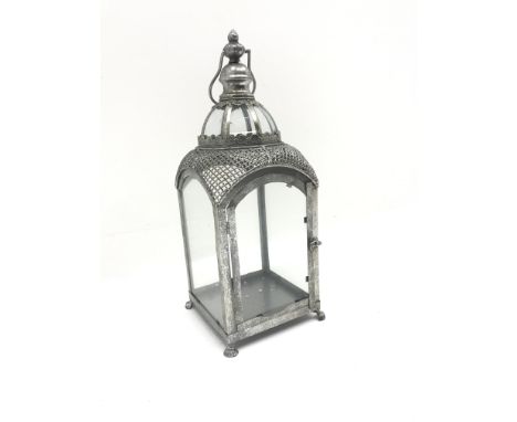 Silver finish domed top glazed garden lantern, H50cm, W20cm, D20cm