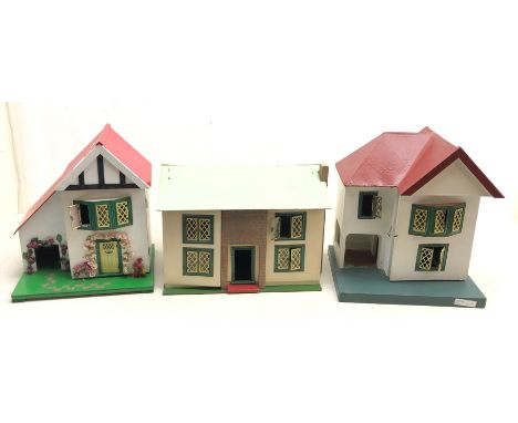 Three 1/16 scale Dolls houses, all having tin plate windows and doors, on labelled 'An Elf Production', H41cm max includes so