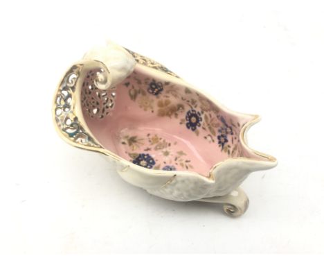 Zsolnay Pecs pierced shell shaped dish, L17cm  Condition Report Click here for further images, condition, auction times & del