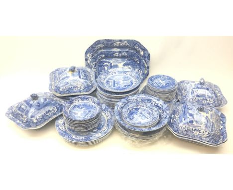 Quantity of Spode Italian dinner ware comprising dinner plates, side plates, tea plates, bowls, meat plate, serving bowls, fo