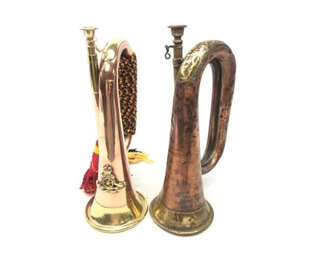 R.J. Ward copper and brass bugle and a Regimental bugle with Royal Artillery badge (2)