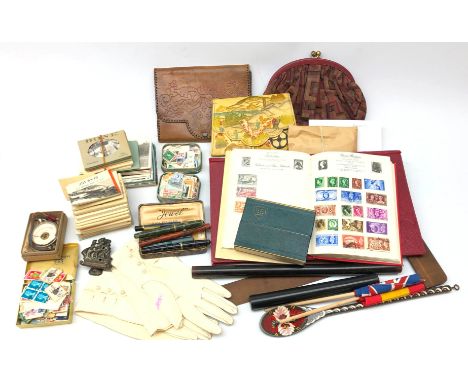 Stamped 14k gold nib fountain pen and other pens, leather impressed clutch purse, leather purse decorated with desert scene a