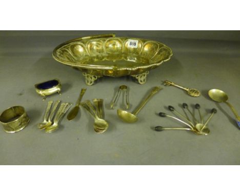 An assortment of silver flatware and a salt serviette ring including a caddy spoon by J Tostrup, Norway - Total approx. weigh
