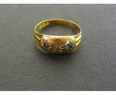 A pretty Victorian style 18 ct gold sapphire and diamond set Gypsy ring - Weight approx. 2.2 grms - Size Q
Condition report: 