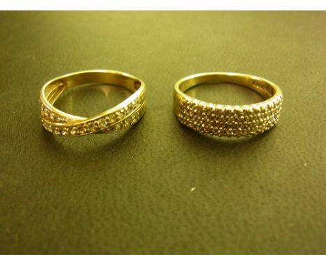 A 9ct gold diamond three-row band ring - Hallmarked London - Ring size O - Weight approx 3.0gms - Together with a white-gem t