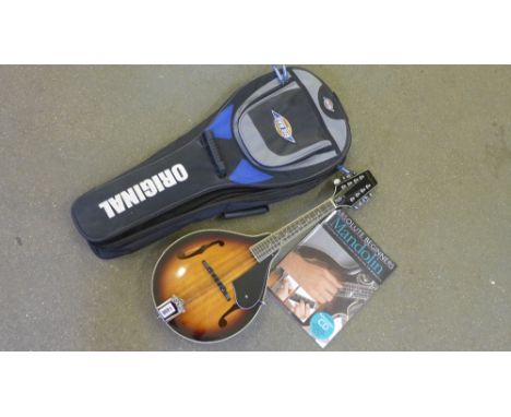 A Tanglewood eight string modern Mandolin - teardrop style Union series TMS - AV - with strap, carry case and beginners book 