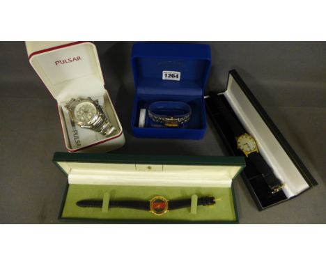 A Rotary watch, a Pulsar watch and a Gucci ladies watch - none have been tested and a Raymond Weil 18 ct plated watch - not w