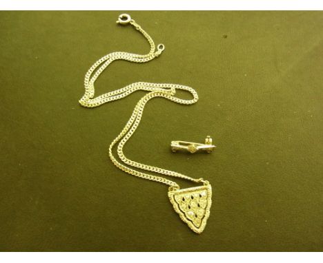 An old-cut diamond openwork pendant - Suspended from a curb-link chain with marks indicating silver - Length of pendant 2cms 