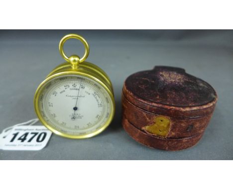 A pocket aneroid barometer with thermometer and compass verso by Carey, 7 Pall Mall, London - with original travel case - Dia