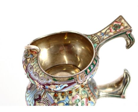 A Russian silver and enamel Kovsh, circa 1880, 10cm long