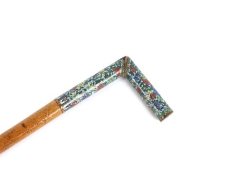 A 19th Century Chinese walking stick, with cloisonne handle, 92cm long