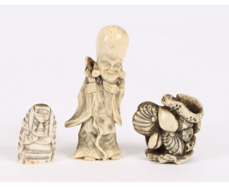 Three various carved ivory and bone Netsuke