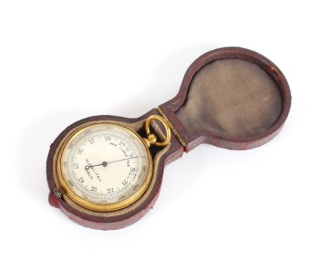 A leather cased gilt metal pocket barometer, by Hempenstall, Dublin