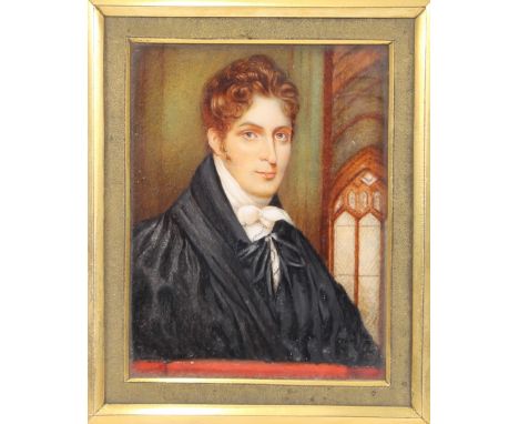 A portrait miniature of the Honourable&nbsp;Rev. G.J. Noel, contained in an ebonised brass mounted frame