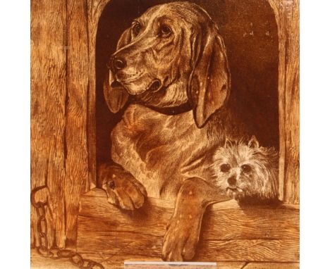 A large Minton's tile, "Dignity and Impudence" after Landseer, 20.5cm square