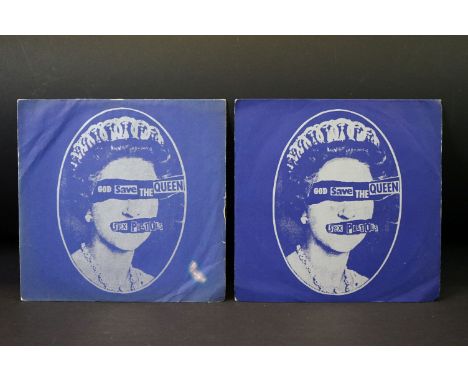 Vinyl – 2 copies of Sex Pistols God Save The Queen on Virgin Records VS 181 to include darker blue and silver picture sleeve 