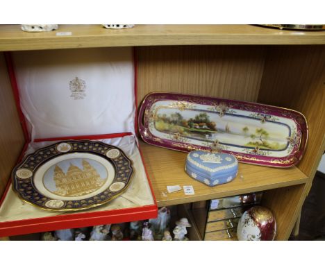 A boxed Spode commemorative plate and two other items.