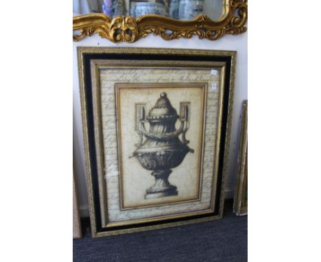 A large decoratively framed architectural print.