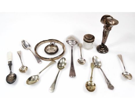 Various Georgian and other silver, to include an Old English pattern tablespoon monogrammed G, London 1794, 24cm wide, variou