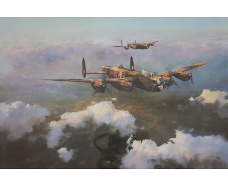 After Robert Taylor.  Lancaster, first edition print, signed by Captain Leonard Cheshire, 33cm x 47cm.