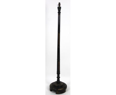 An early 20thC lamp standard, the cylindrical column and step base Japanned with gilt floral stencilling with a modern electr