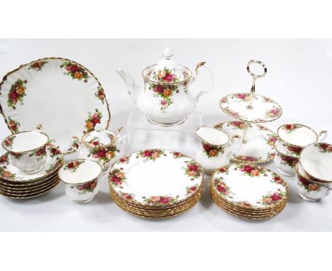 A Royal Albert Old Country Roses part tea service, to include two tier cake stand, 25cm high, teapot serving plate, two handl