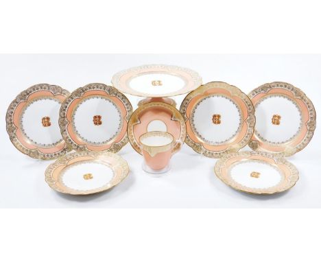 An early 20thC Limoges Pillivuyt Grand Prix dessert service, to include comport, 23cm wide, cups, saucers and side plates eac
