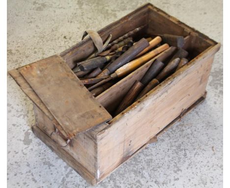 Various early 20thC and later heavy duty tools, gauges, other hand tools, etc. contained in a tool chest, 66cm wide.