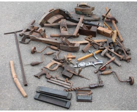 Bygone tools and accessories, early 20thC and later, stylized coopering tools, 43cm wide, etc various other items, a stylized