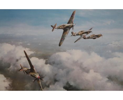 After Robert Taylor.  Hurricane, first edition print, signed by Wing Commander R R Stanford-Tuck DSO, 31cm x 47cm.