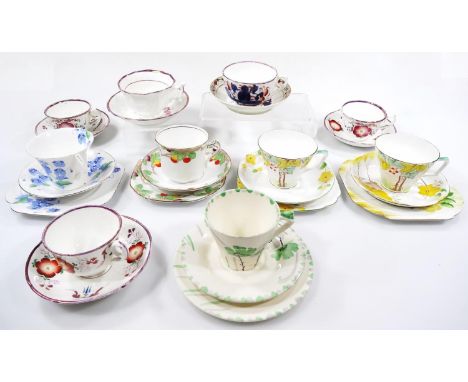 Various 19thC and later cabinet cups and saucers, Sunderland lustre type, floral example comprising of a plate 17cm wide, cup