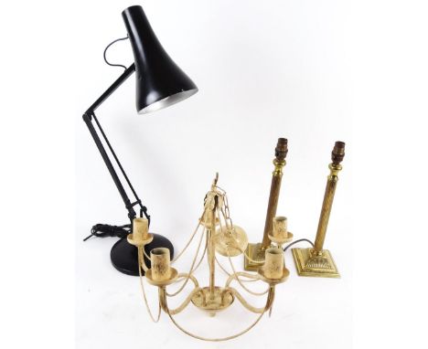 A late 20thC angle poise Bauhaus design lamp, with shaped top and articulated stem, on circular base, 20cm dia., a five branc