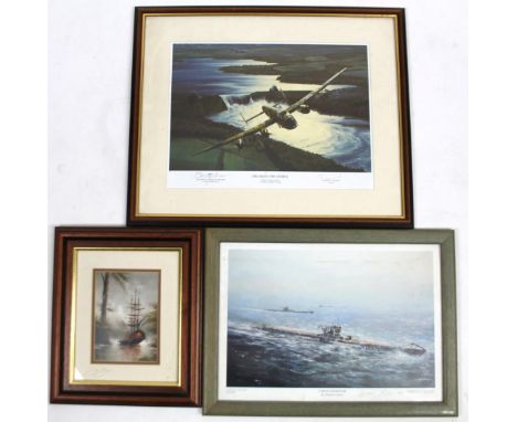 After Anthony Saunders. Breaking Mohne, coloured print, signed to the mount, also signed Stuart Reid, 28cm x 43cm and two oth
