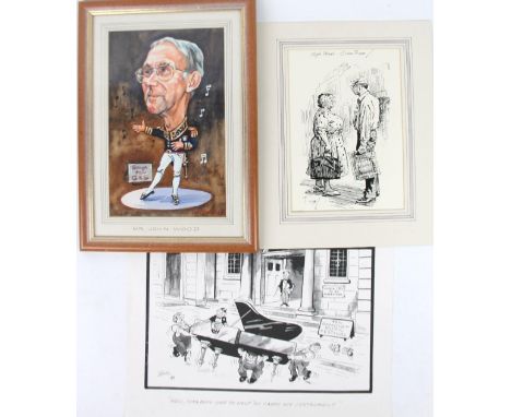 Terry Shelbourne (b.1930). Mr John Wood Songs from G & S, caricature, gouache, signed, 29cm x 19cm, a pen drawing High Street