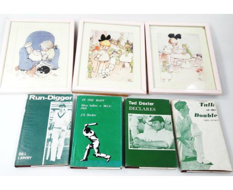 Titmus (Fred).  Talk Of The Double, hardback with dust wrapper, and other cricket related books, C Attwell print, etc., and a