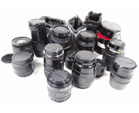 Various camera lenses, Tamron T AF 35 28 MM aspherical sun lens case, 12cm, high, Canon Zoom Lens EF-S 18-55mm, others for To