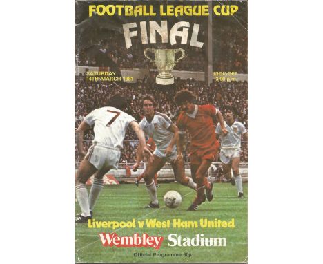 Football Liverpool v West Ham United 1981 League Cup Final Wembley stadium vintage programme. Good condition. All autographs 