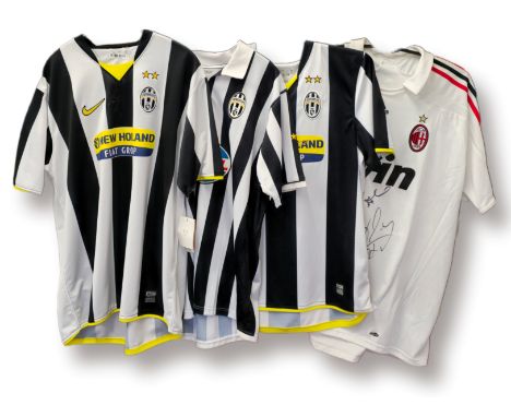 Football Italian signed shirts collection. 3x Juventus and 1x AC Milan. Good condition. All autographs come with a Certificat