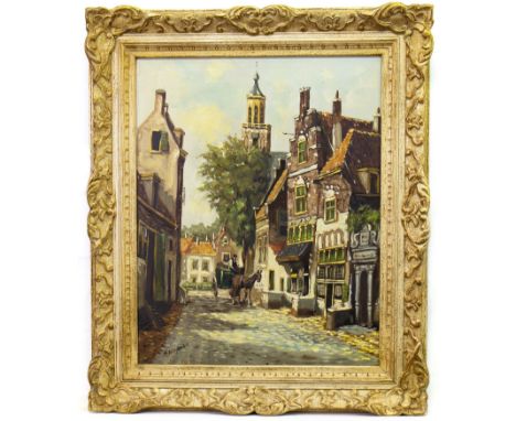 H TEN HOEVEN (DUTCH 20th CENTURY), THE QUIET CORNER oil on canvas, signed 50cm x 40cm Framed Label verso: T &amp; R Annan &am