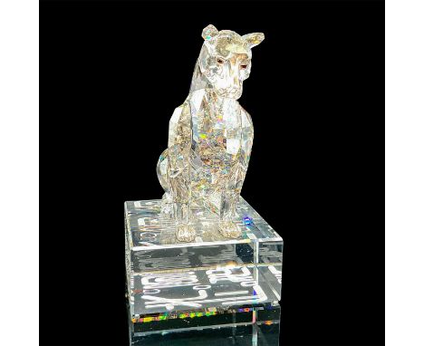 Lead crystal 1st generation zodiac dog represented in its typical alert position made in crystal silver shade, standing on a 