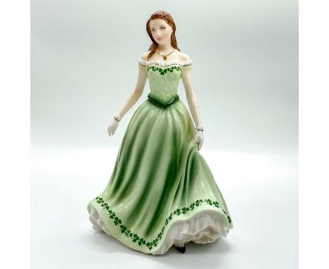Fine bone china that is part of the Ladies Of The Isles Collection. Depicts lady in a green shamrock off the shoulder with fa