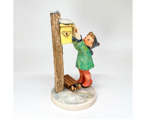 Adorable little boy sending a letter to Santa Claus. Goebel backstamp. Artist: M.I HummelDimensions: 4""L x 4""W x 7.25""HMan
