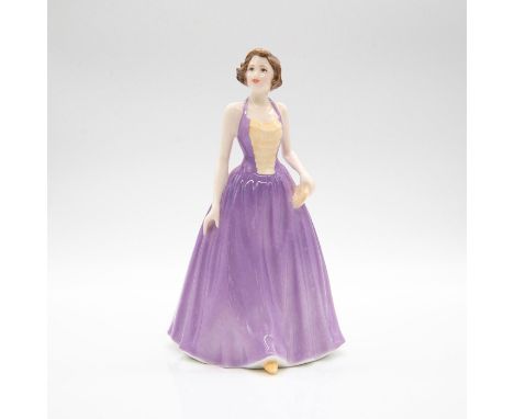 Depicted in elegant lavender dress and holding a clutch. States on base This Item Is The Property Of Royal Doulton, And Title