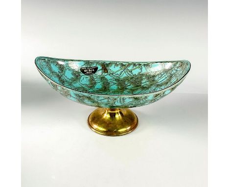 Turquoise toned with lustre finish and branch patterning. Brass hued rim around piece.Hand Painted Delftware Made In Holland 