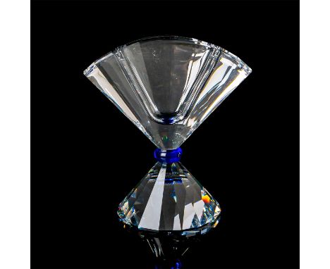 Part of the Selection collection. Lead crystal fan shaped tapered vessel with blue crystal in centre. Swarovski etched backst