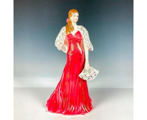 Fine bone china Figure of the Year 2008. Depicts lady in red dress with gold accents on hand fan and fur stole.Royal Worceste