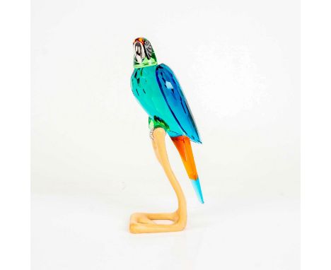 Part of the Paradise Birds collection. Beautifully crafted crystal figural bird made in green, blue, and orange crystals with