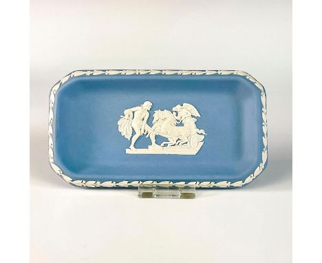 Beautifully molded and designed trinket tray. Raised scene of Ulysses and angel with horse drawn chariot. Raised leaf border 